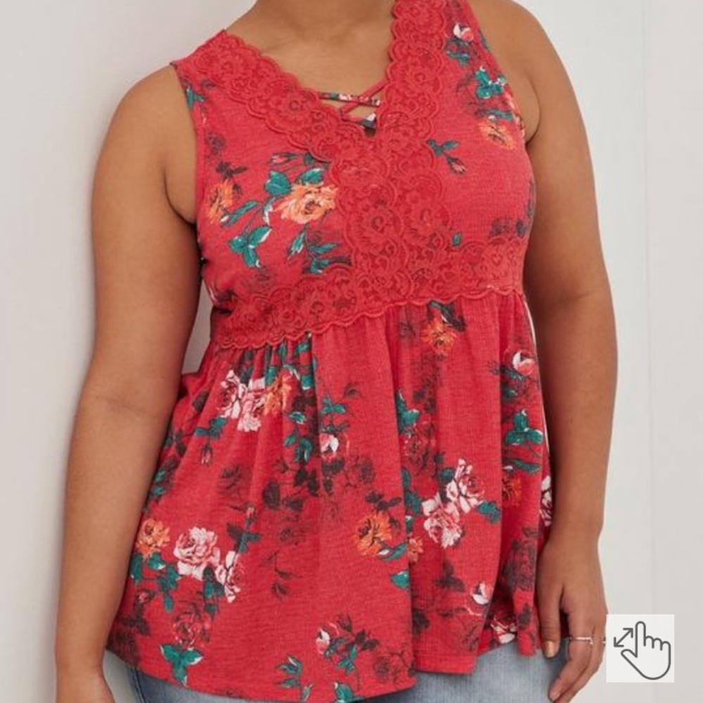 Torrid floral tank with lace front size 3
